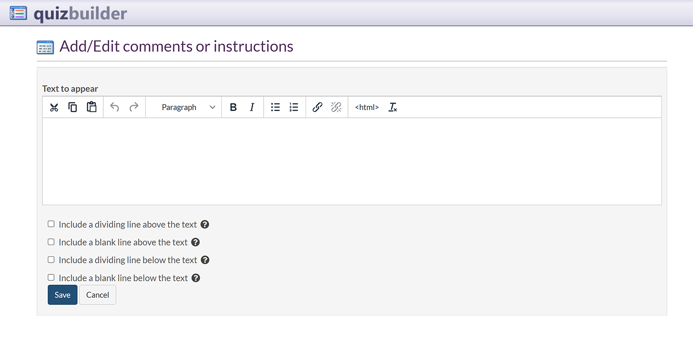 The 'Add/Edit comments or instructions' screen